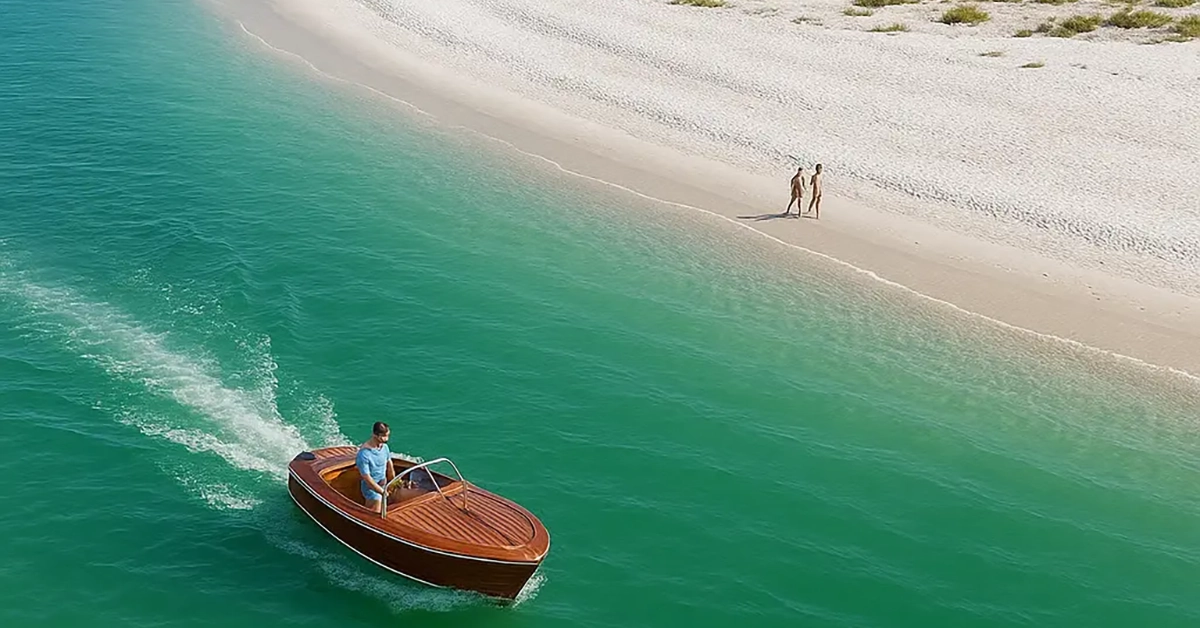 Aerial view of barrier island shoreline and turquoise waters near Naples Florida