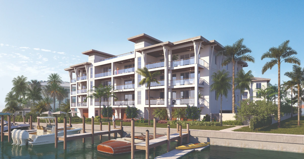 Private boat dock at 2020 Gulf Shore Naples waterfront residences