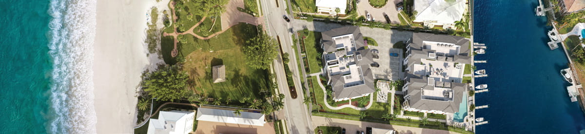 Aerial view showing Gulf to Bay living along Gulf Shore Boulevard Naples
