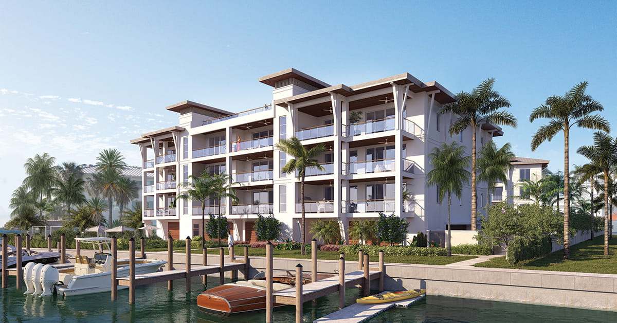 Private boat dock at 2020 Gulf Shore Naples waterfront residences