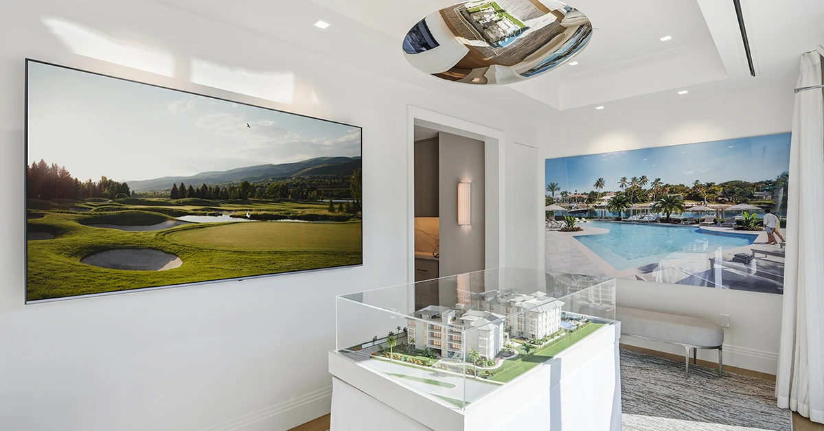 Sales gallery with scale model of residential development