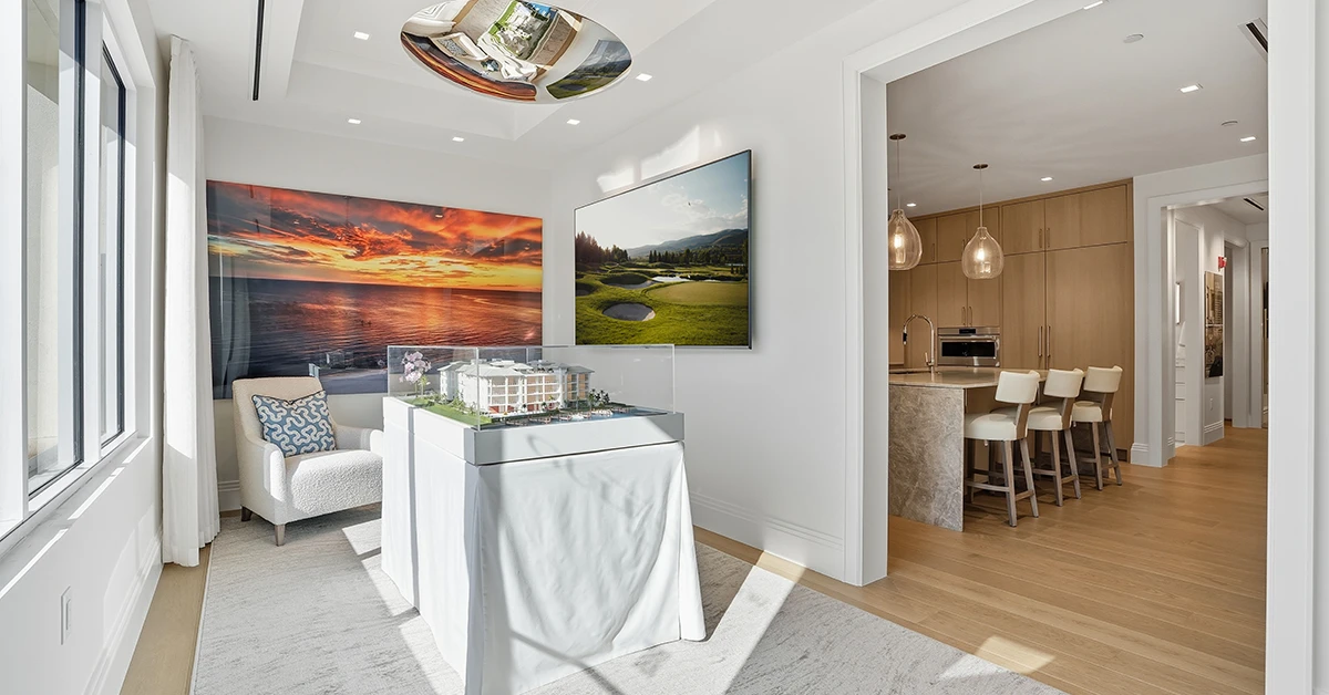 Luxury sales gallery interior with architectural model display